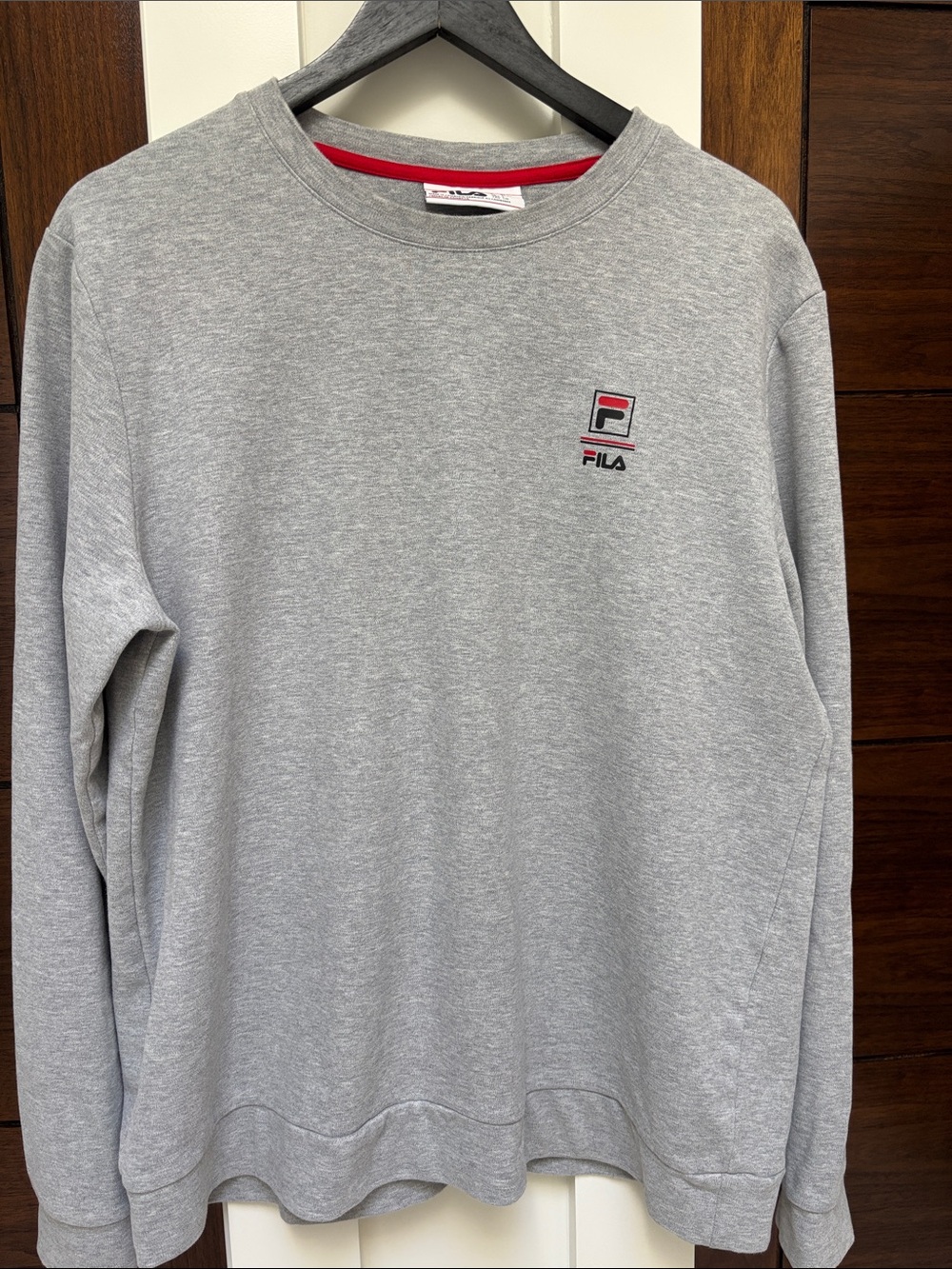 Fila Gray Crewneck Sweatshirt with Red Trim and Logo